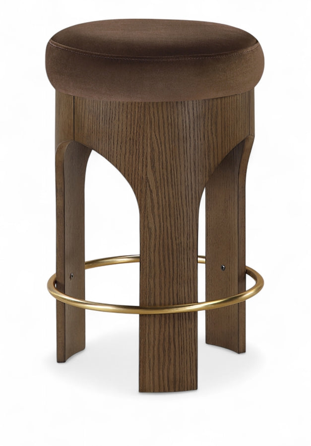 Bocceli Velvet Upholstered Counter Stool — 11059-C - Brown - 11059Brown-C