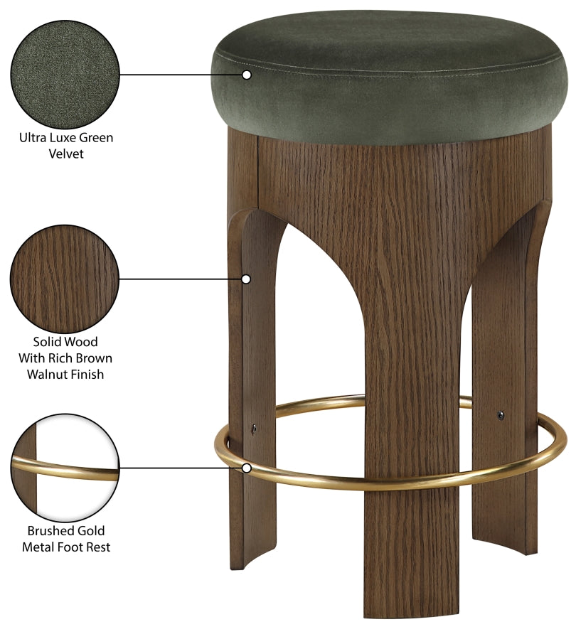 Bocceli Velvet Upholstered Counter Stool — 11059-C - Green - 11059Green-C Infographic