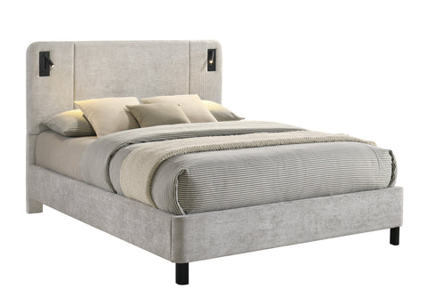 Freya Light Gray King Upholstered Bed with Reading Lights