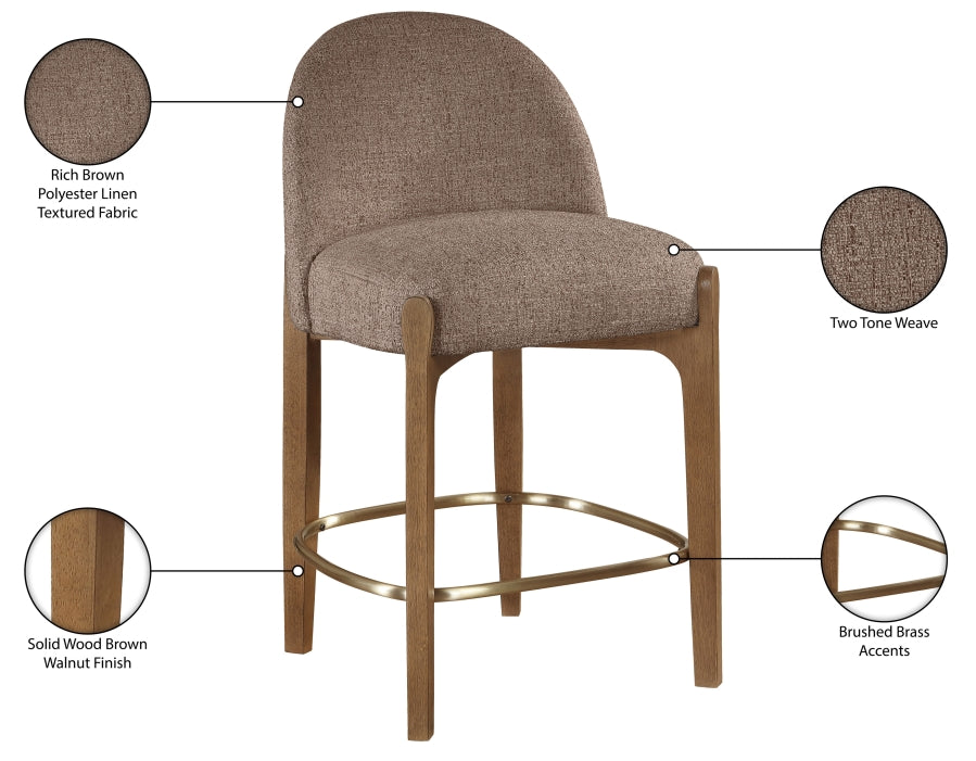 Torino Fabric Upholstered Counter Stool — 88008-C - Brown - 88008Brown-C Infographic