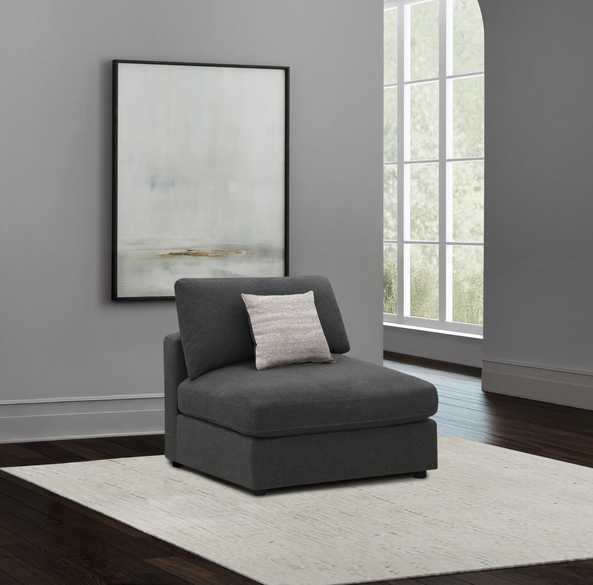 Serene Upholstered Armless Chair Charcoal