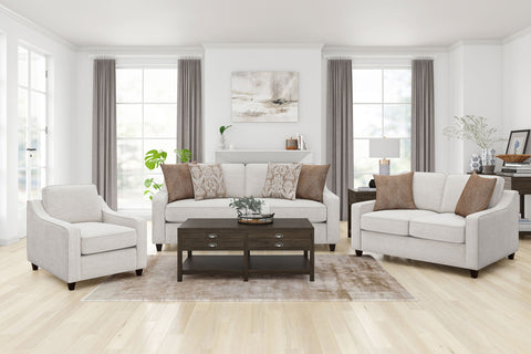 Christine Living Room Set Beige — room scene; select a set for exact contents