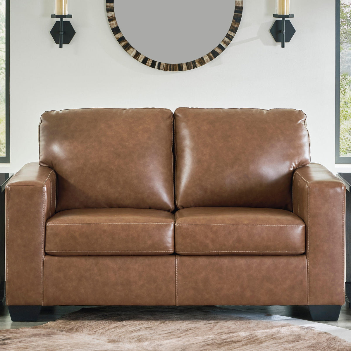 Bolsena Caramel Leather Loveseat angled view