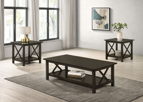 Rachelle 3-piece Rectangular Coffee Table Set Dark Merlot
