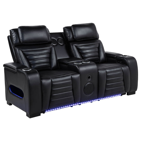 Zuma Dual Power Reclining Loveseat with Bluetooth and Storage Black