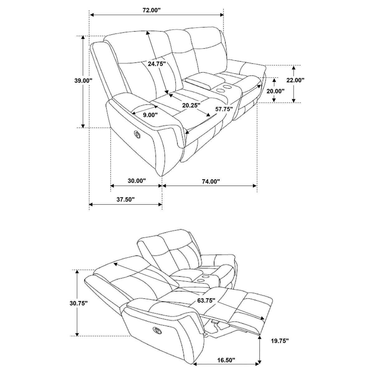 Lawrence Upholstered Padded Arm Reclining Loveseat Charcoal