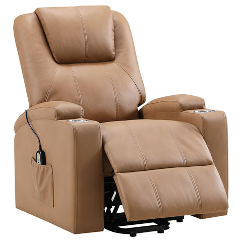 Armstrong Channel-Stitched Faux Leather Power Lift Massage Recliner Camel