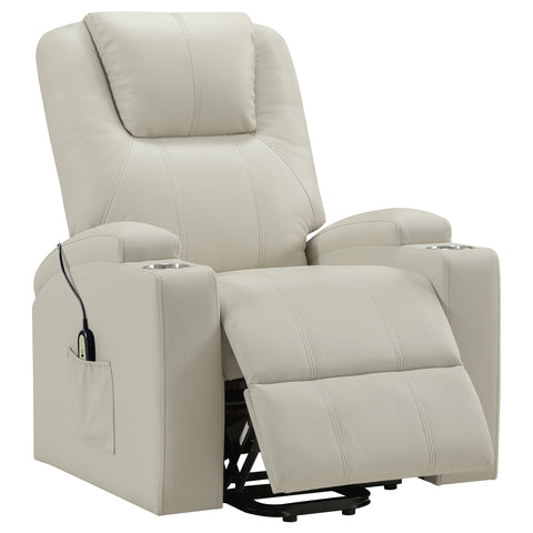Armstrong Channel-Stitched Faux Leather Power Lift Massage Recliner Ivory