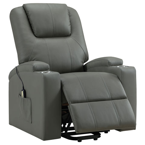 Armstrong Channel-Stitched Faux Leather Power Lift Massage Recliner Grey