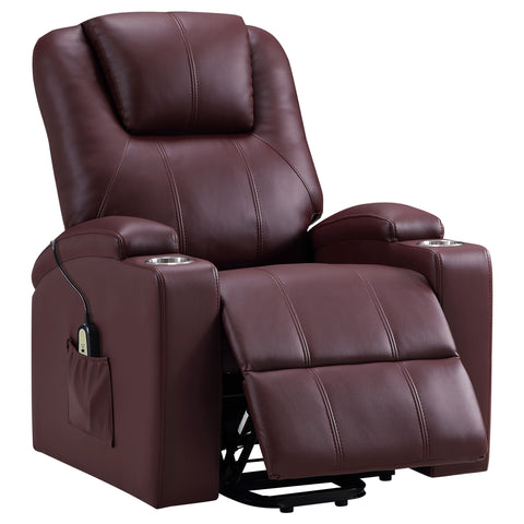 Armstrong Channel-Stitched Faux Leather Power Lift Massage Recliner Wine