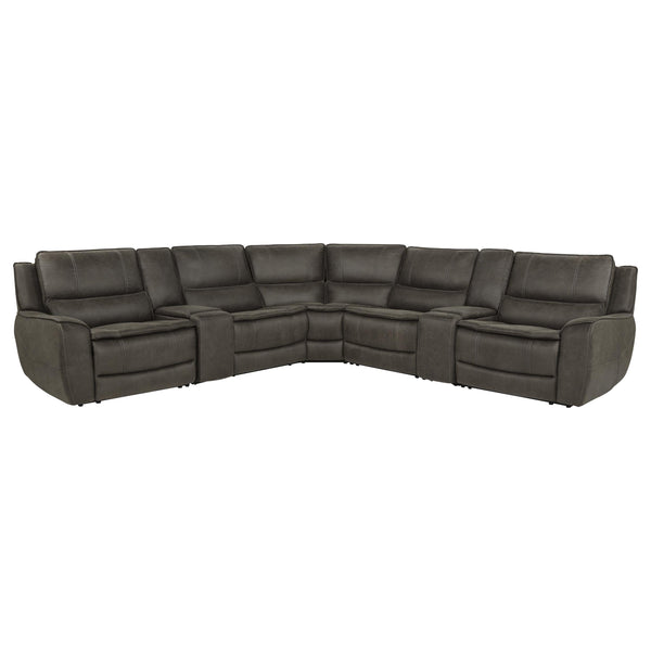 Marcell 7-Piece L-Shaped Power Reclining Sectional with Dual Consoles Grey