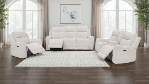 Kennett Power Reclining Living Room Set Ivory — room scene; select a set for exact contents
