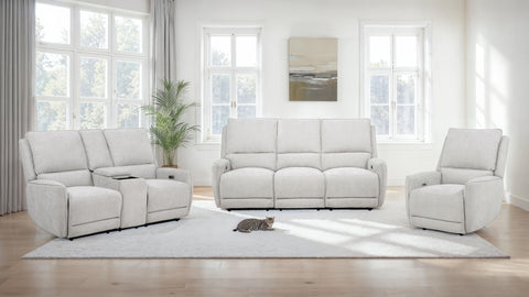 Sylmar Power Reclining Living Room Set Dove Grey — room scene; select a set for exact contents