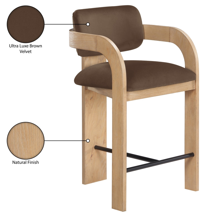 Cedra Velvet Performance Fabric Upholstered Counter Stool — 33052-C - Brown - 33052Brown-C Infographic