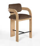 Cedra Velvet Performance Fabric Upholstered Counter Stool — 33052-C - Brown - 33052Brown-C