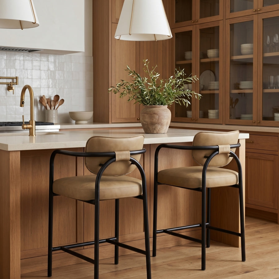 Serava Vegan Leather Upholstered Counter Stool — 77067-C - Tan - 77067Tan-C alternate view 1