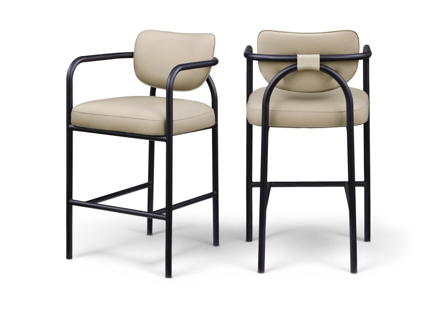 Serava Vegan Leather Upholstered Bar Stool — 77069-C - Beige - 77069Beige-C Double Chair