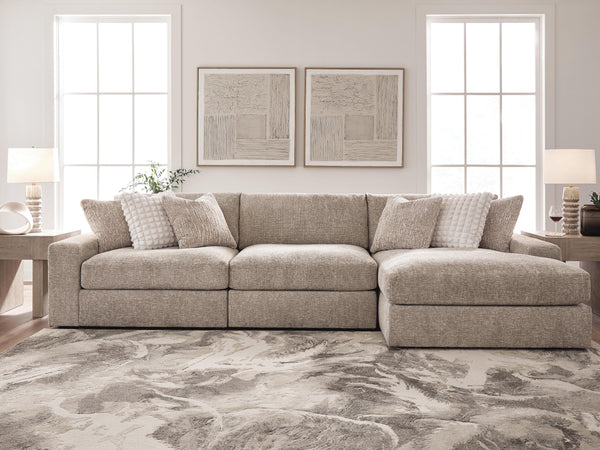 Nexora-Court Burlap 3-Piece Sectional Sofa with Right-Arm Facing Chaise