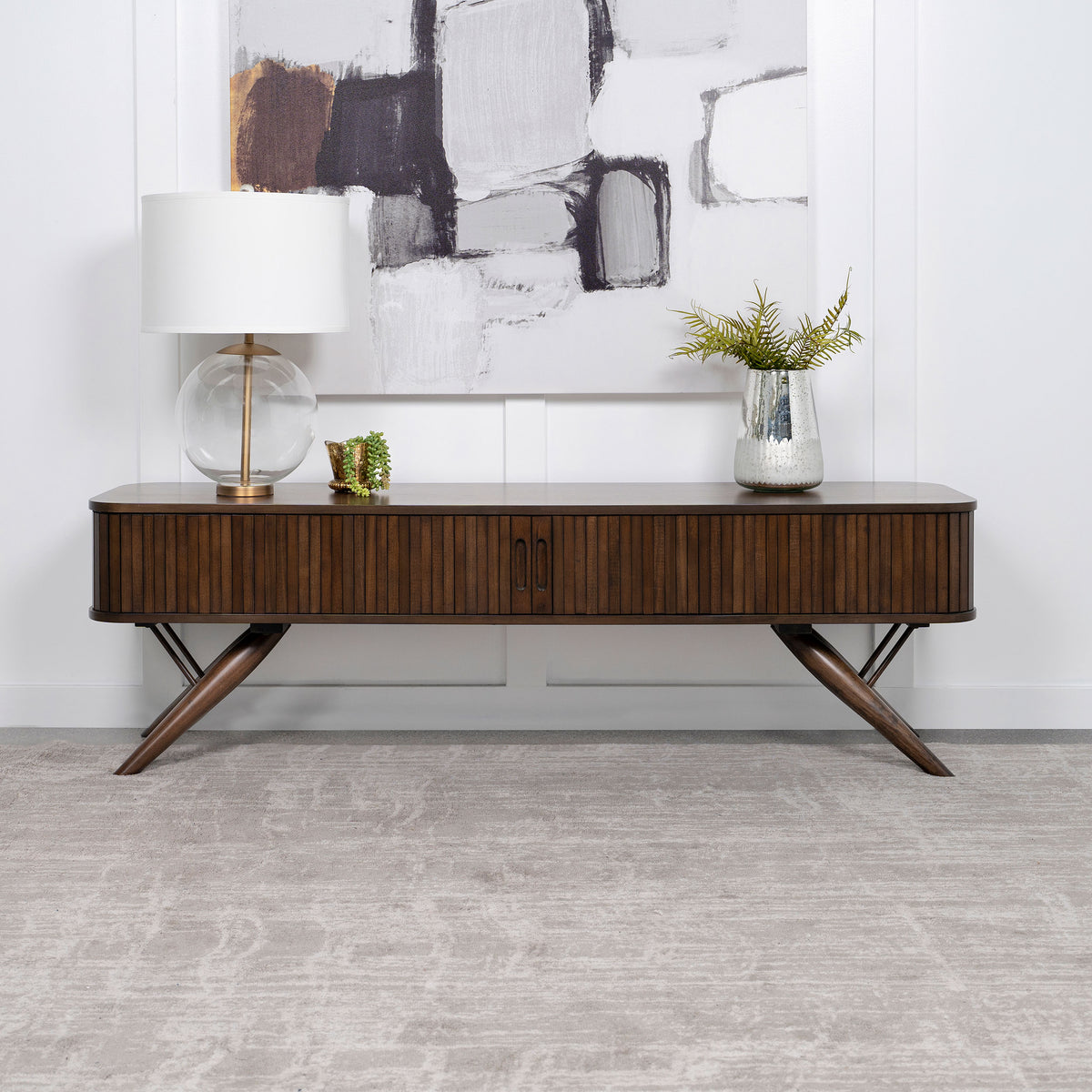 Valna Wood 71-inch TV Stand with Sliding Doors Walnut