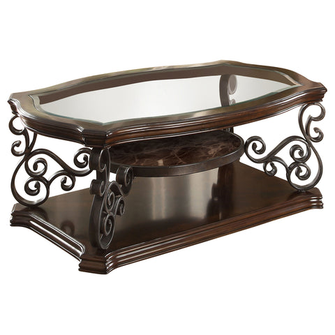 Laney 1-shelf Glass Top Rectangular Coffee Table Dark Merlot