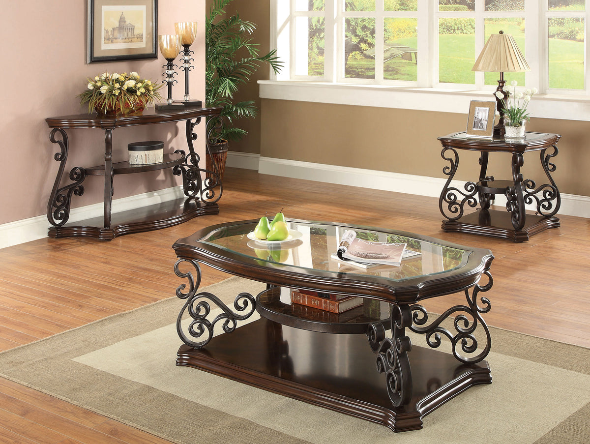 Laney Scrollwork Entryway Sofa Console Table Dark Merlot