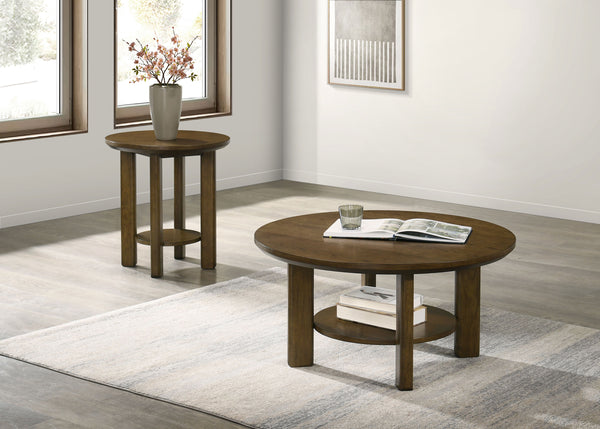 Ottowa 2-piece Round Wood Coffee Table Set Brown