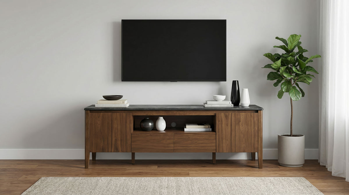 Bradley 63-inch 2-Door SmartTop™ TV Stand Smokey Grey and Dark Brown