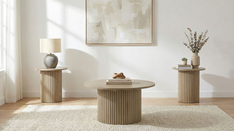 Hamlyn 3-piece Round Fluted Coffee and End Table Set Natural Oak