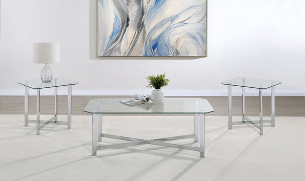 Cronin 3-piece Tempered Glass Top Coffee Table Set Chrome