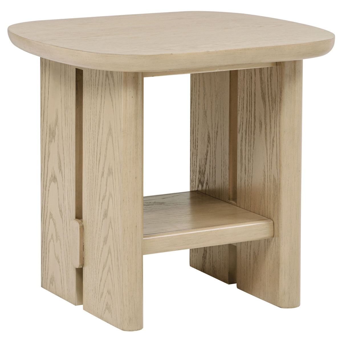 Kailani Coastal Rectangular End Side Table with Shelf Beige Oak