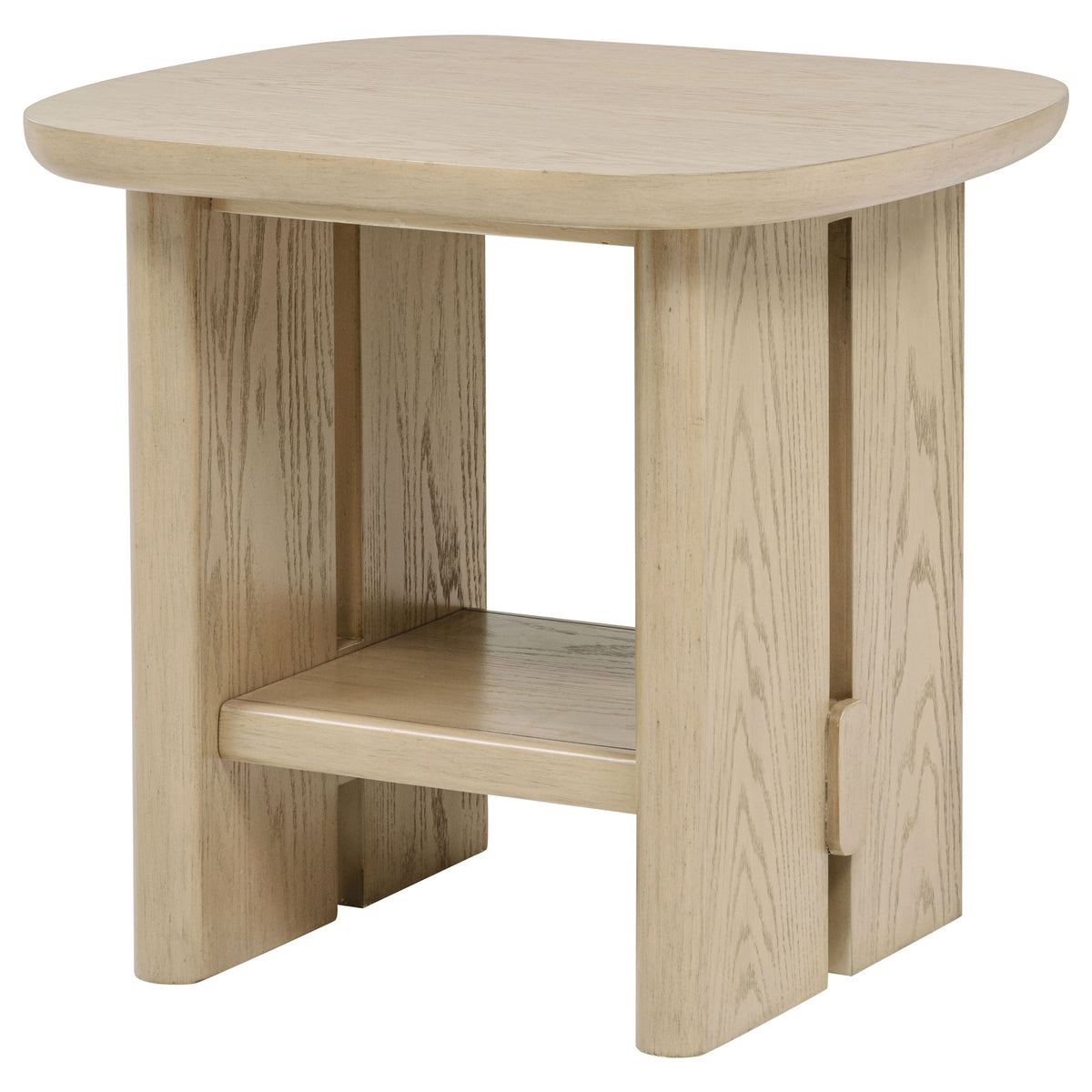 Kailani Coastal Rectangular End Side Table with Shelf Beige Oak