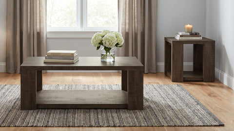 Pavone 2-Piece Coffee and End Table Set with Open Shelves Dark Rustic Mango