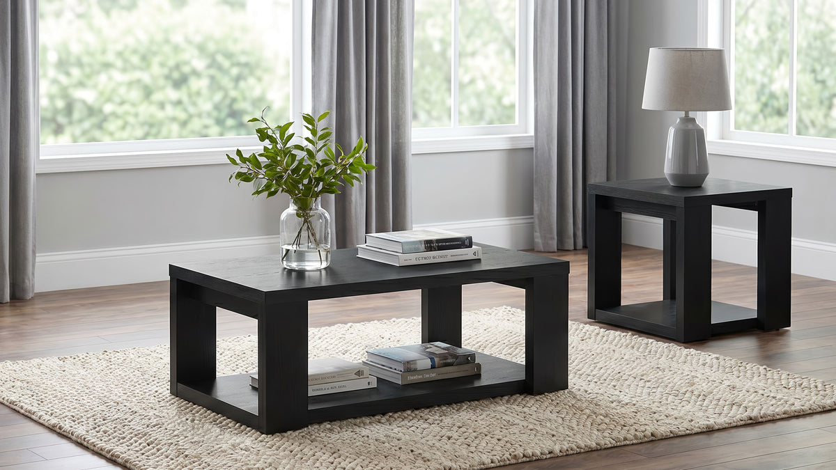 Pavone Transitional Rectangular Coffee Table with Open Lower Shelf Black