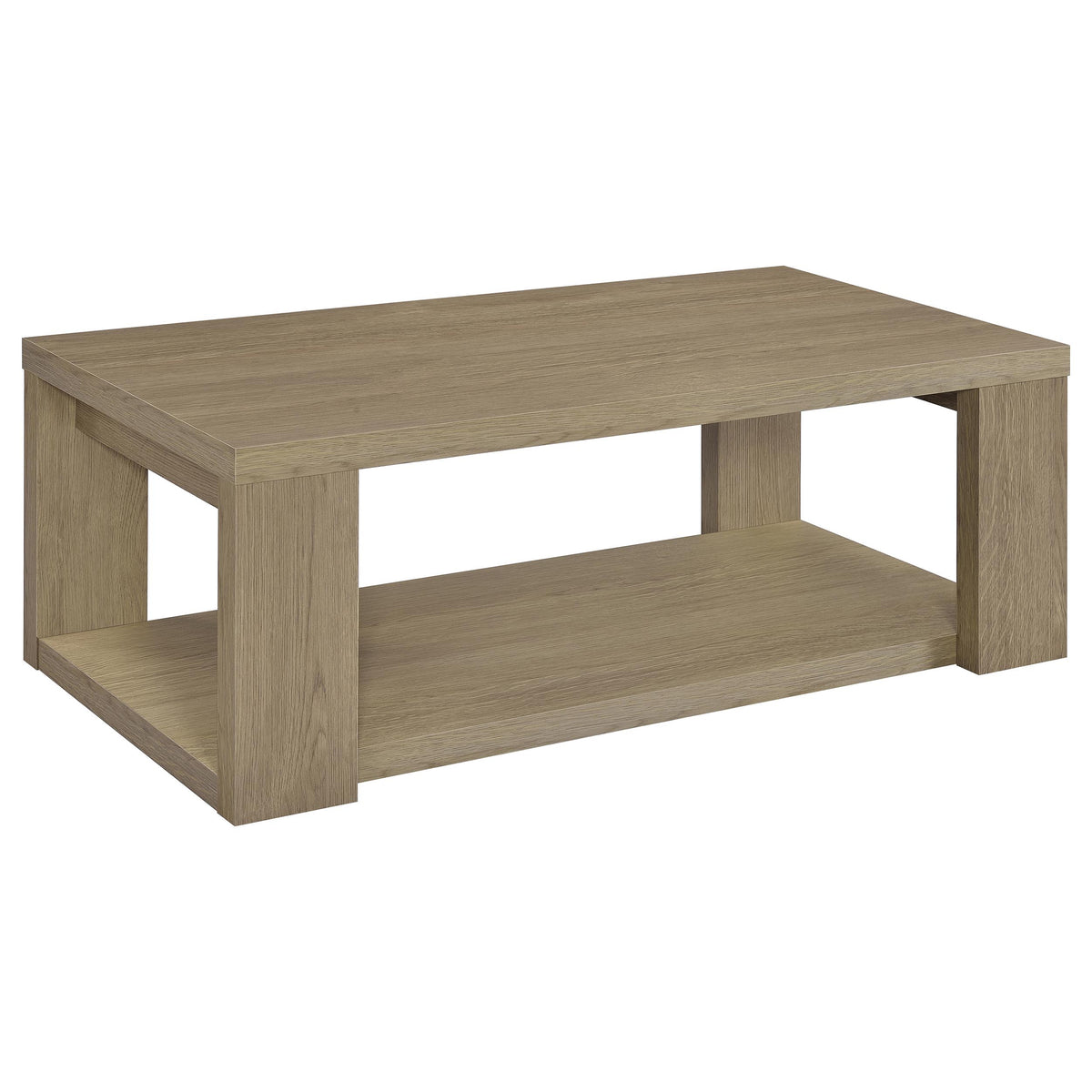 Pavone Transitional Rectangular Coffee Table with Open Lower Shelf Latte