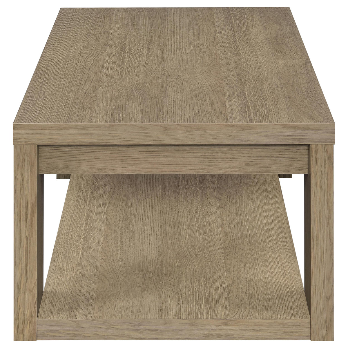 Pavone Transitional Rectangular Coffee Table with Open Lower Shelf Latte