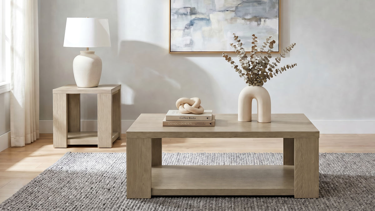 Pavone Transitional Rectangular Coffee Table with Open Lower Shelf Latte