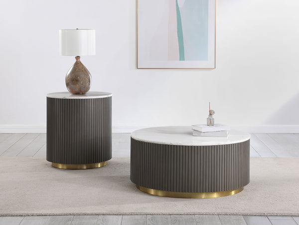 Jason 2-piece Round White Marble Coffee Table Set Charcoal