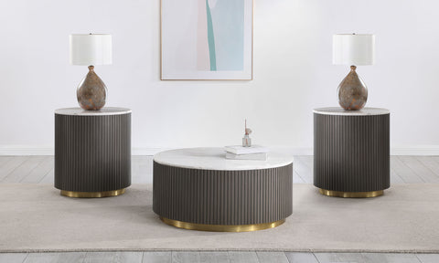Jason 3-piece Round White Marble Coffee Table Set Charcoal