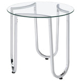 Beller Round Tempered Glass Top End Side Table Chrome