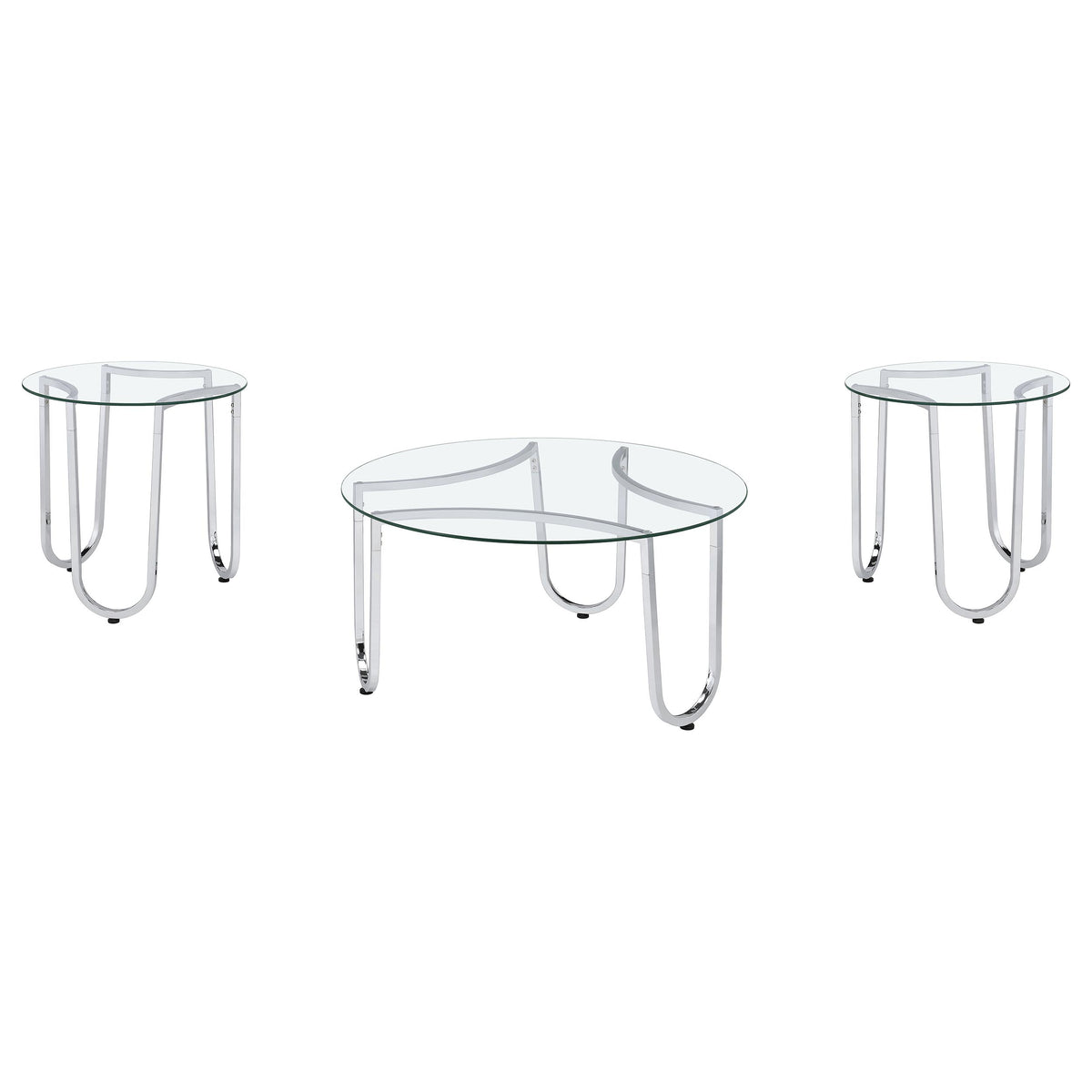 Beller 3-piece Round Tempered Glass Top Coffee Table Set Chrome