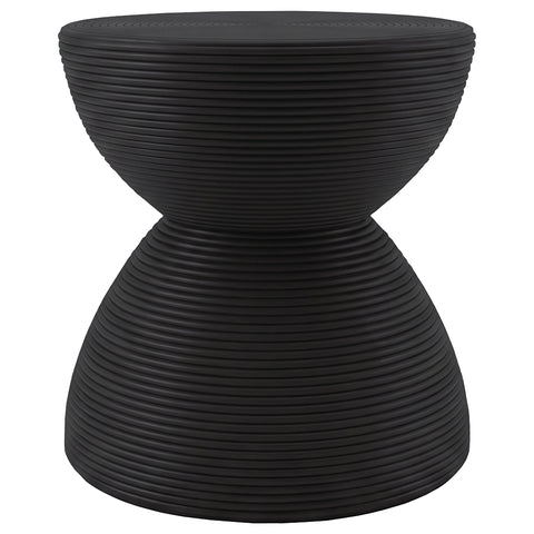 Macedo Round Ribbed Rattan Drum End Table Black