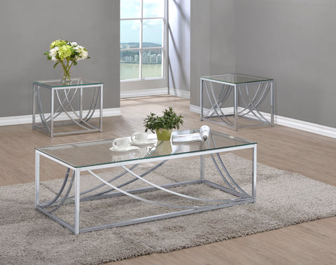 Lille 3-piece Glass Top Coffee And End Table Set Chrome