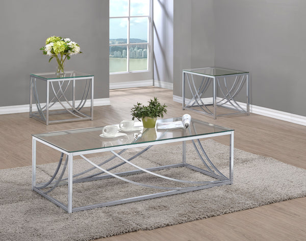 Lille 3-piece Glass Top Coffee And End Table Set Chrome