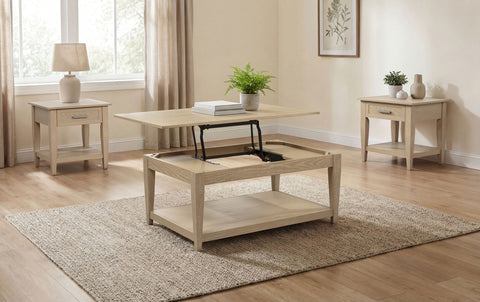 Lindenton 3-piece Wood Lift-Top Coffee and End Table Set Blonde
