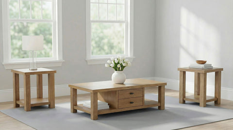 Beasley 3-Piece Wood Coffee Table Set Golden Oak