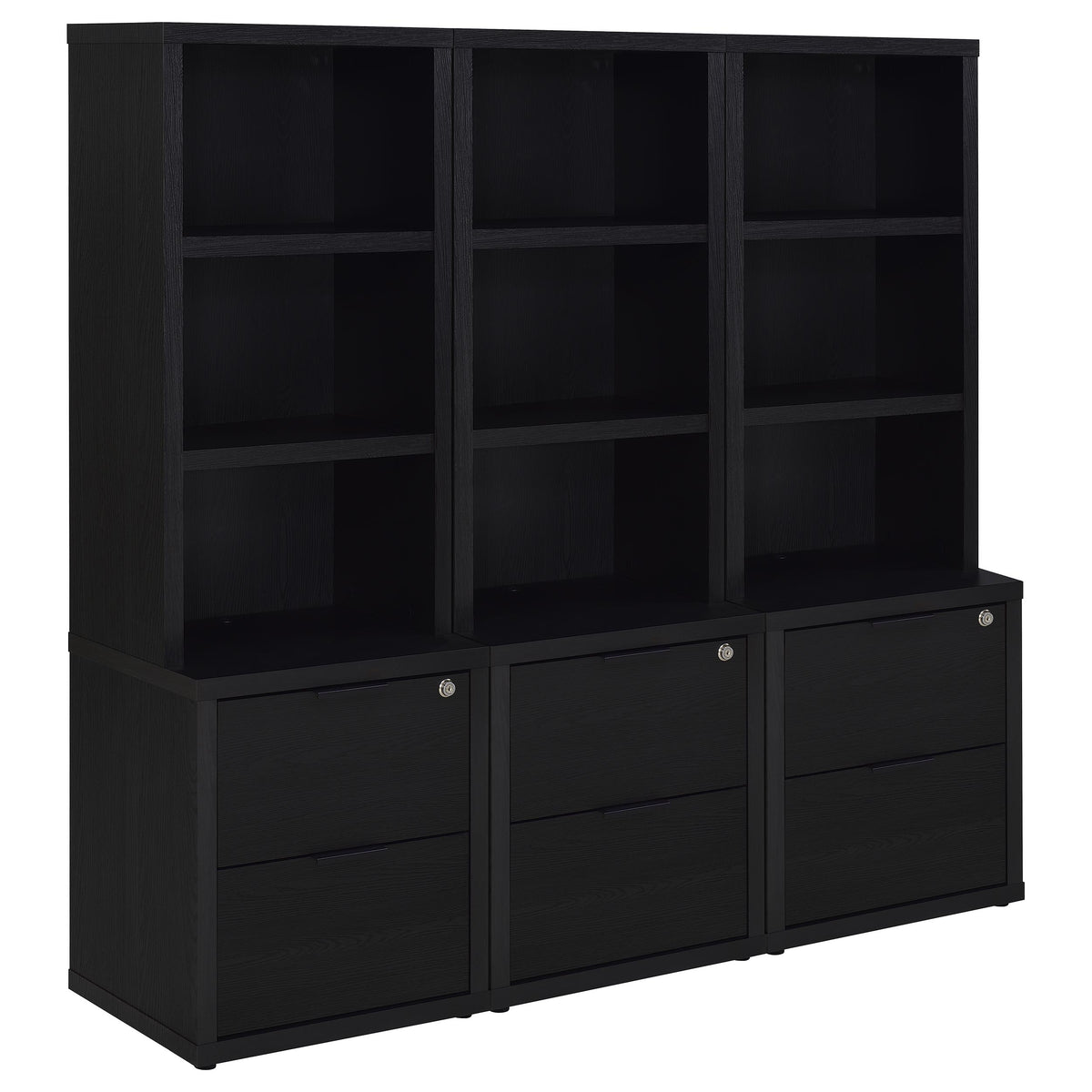 Westpark 3-piece Wall Unit Bookcase Set with USB Black