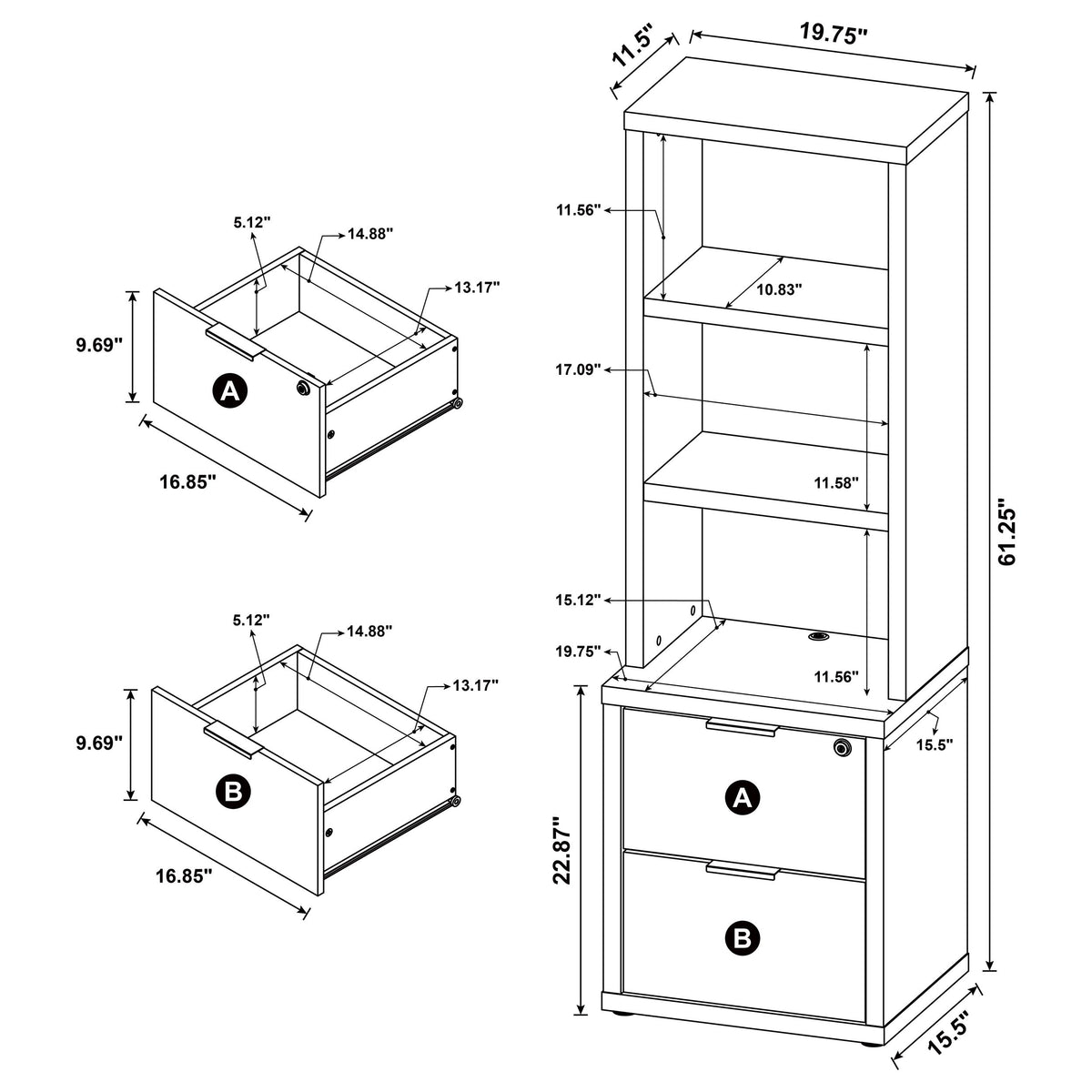 Westpark 3-piece Wall Unit Bookcase Set with USB Dark Pine