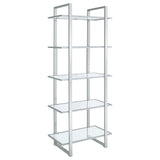 Hartford 79-inch 5-shelf Glass Bookshelf Chrome