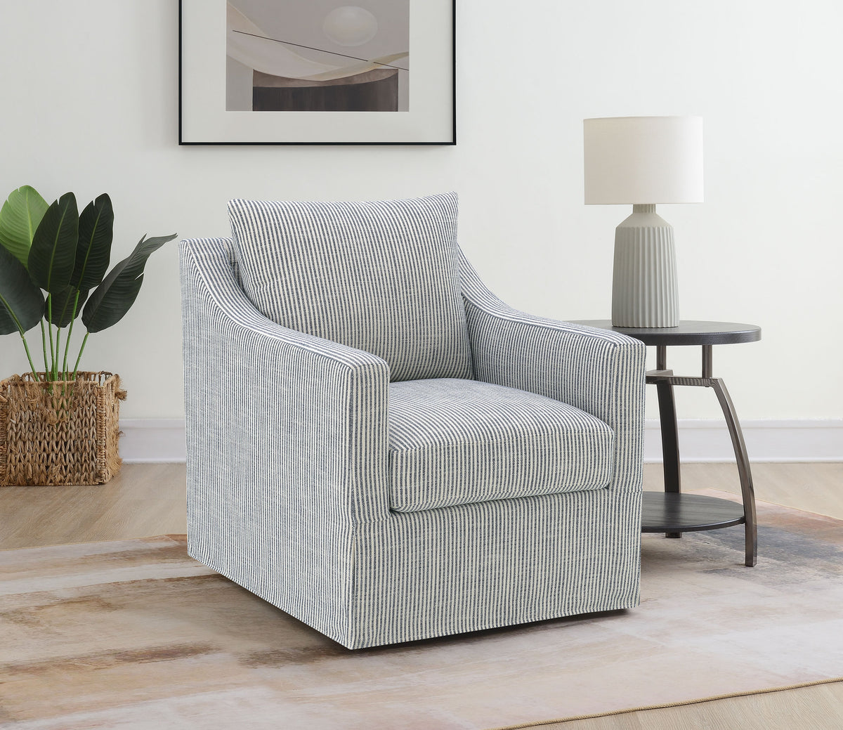 Winter Upholstered Sloped Arm Accent Swivel Chair Navy Blue