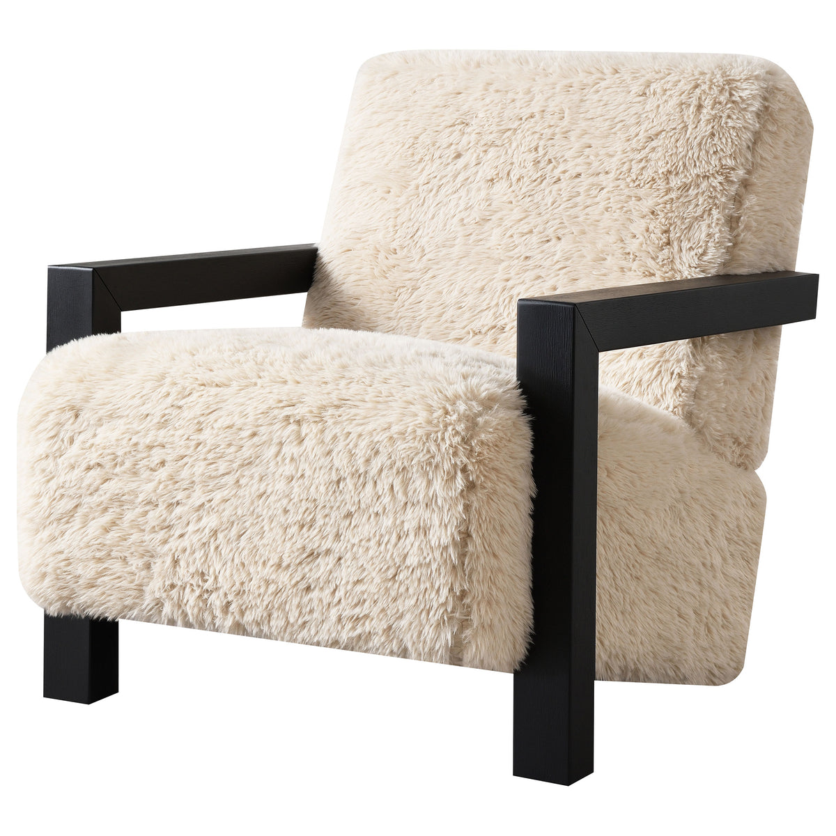Fitzroy Faux Fur Upholstered Chair Solid Wood Arms Latte